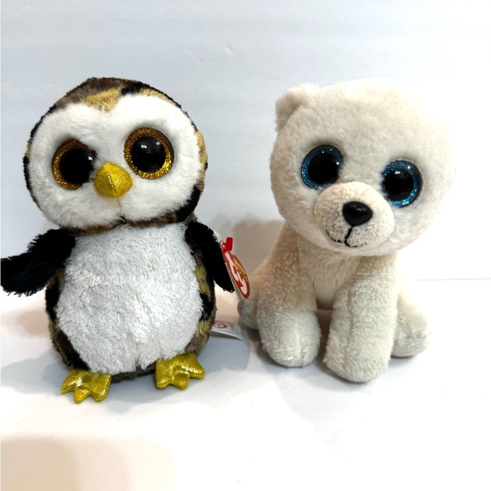 Ty Beanie Baby Arctic Pplar Bear and Owliver Owl Plushies Stuffies